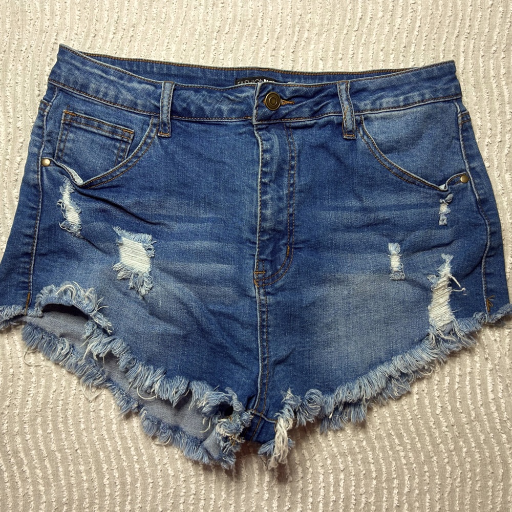 Micro Denim Shirts Fashion Nova Raw Hem Short Shorts Size 33 (fits like 30 or M)